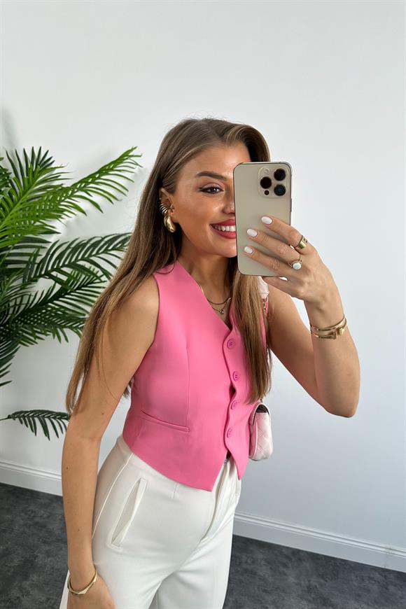 Zra Model Double Atlas Kumaş Astarlı Basic Yelek Pembe