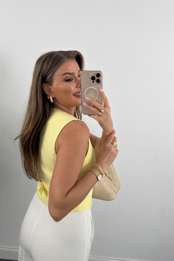 Zra Model Double Atlas Kumaş Astarlı Basic Yelek Pastel Sarı