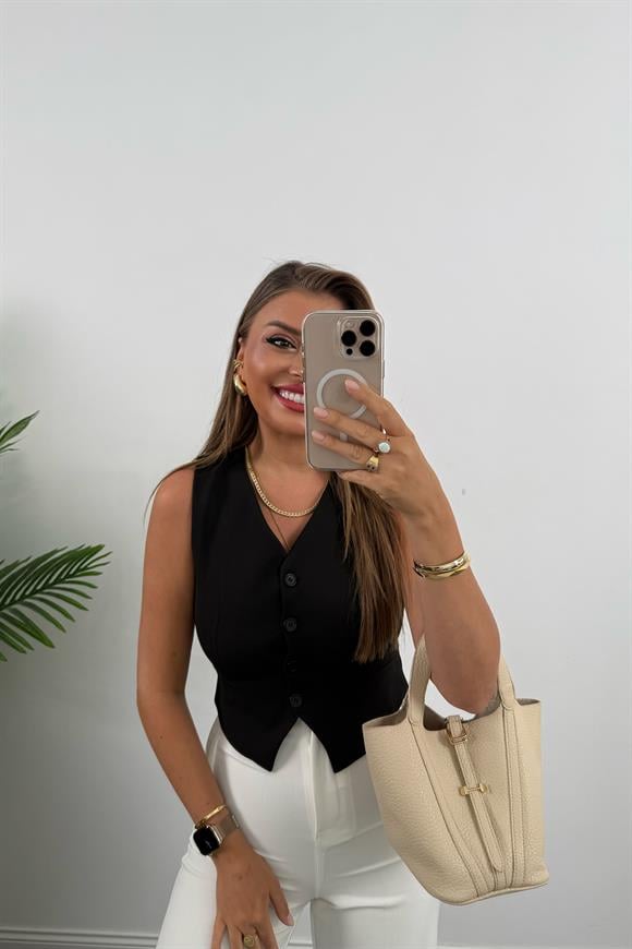 Zra Model Double Atlas Kumaş Astarlı Basic Yelek Siyah 