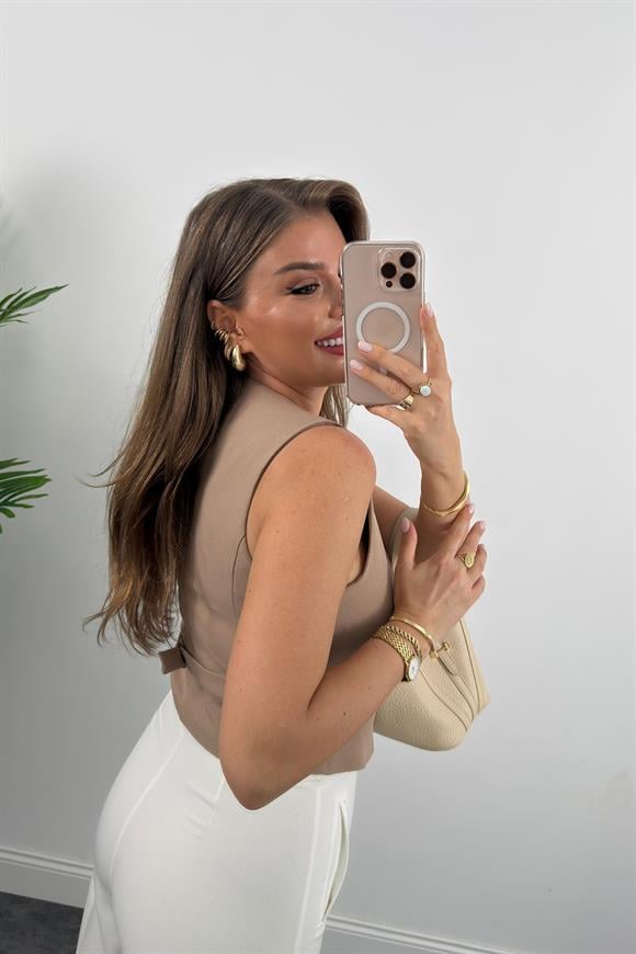 Zra Model Double Atlas Kumaş Astarlı Basic Yelek Vizon