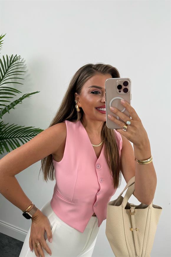 Zra Model Double Atlas Kumaş Astarlı Basic Yelek Tatlı Pembe