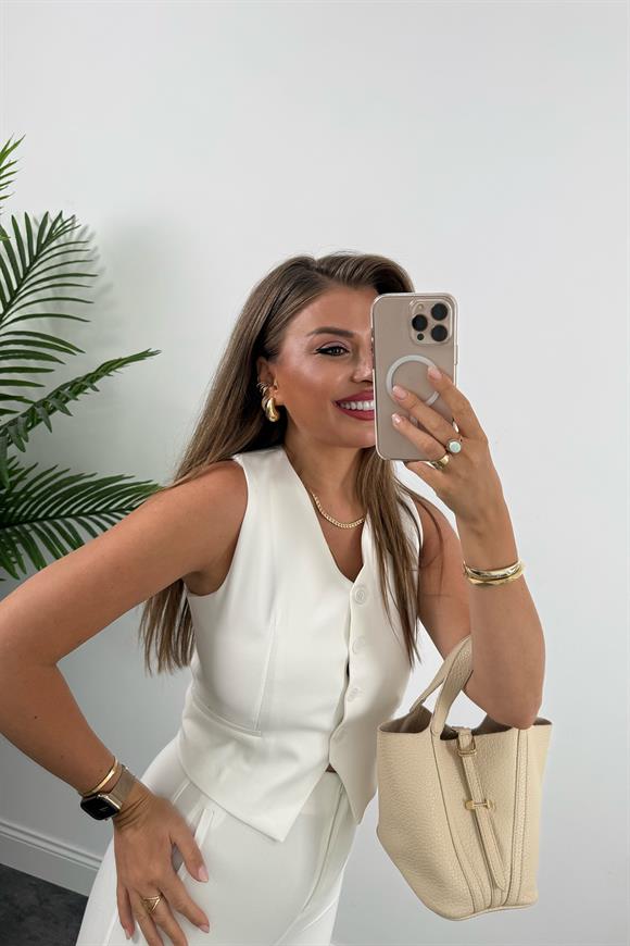 Zra Model Double Atlas Kumaş Astarlı Basic Yelek Beyaz 