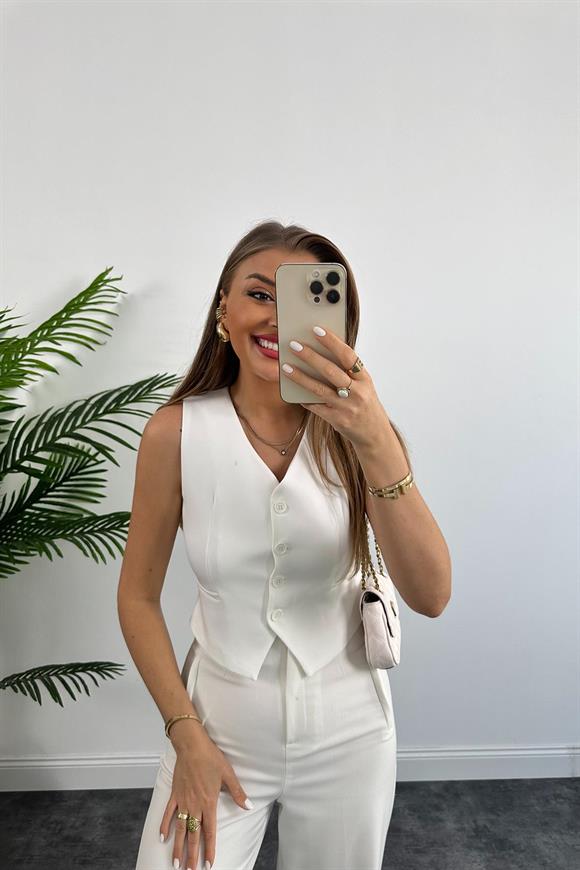 Zra Model Double Atlas Kumaş Astarlı Basic Yelek Beyaz 