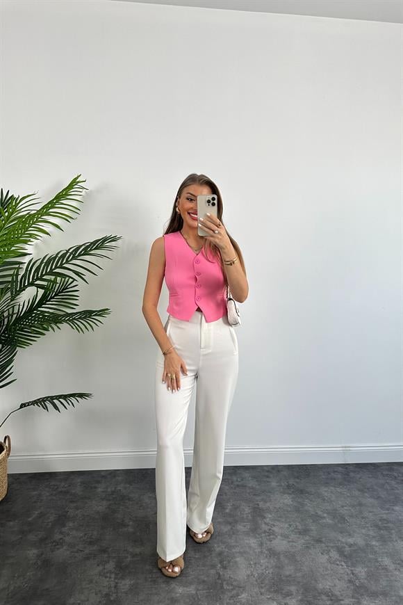 Zra Model Double Atlas Kumaş Astarlı Basic Yelek Pembe