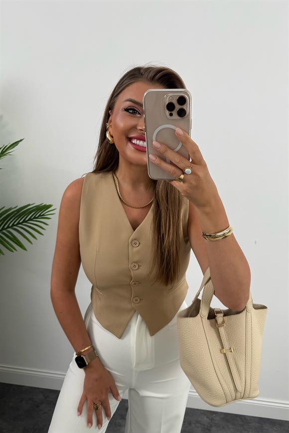 Zra Model Double Atlas Kumaş Astarlı Basic Yelek Camel