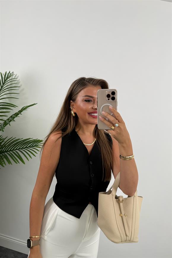 Zra Model Double Atlas Kumaş Astarlı Basic Yelek Siyah 