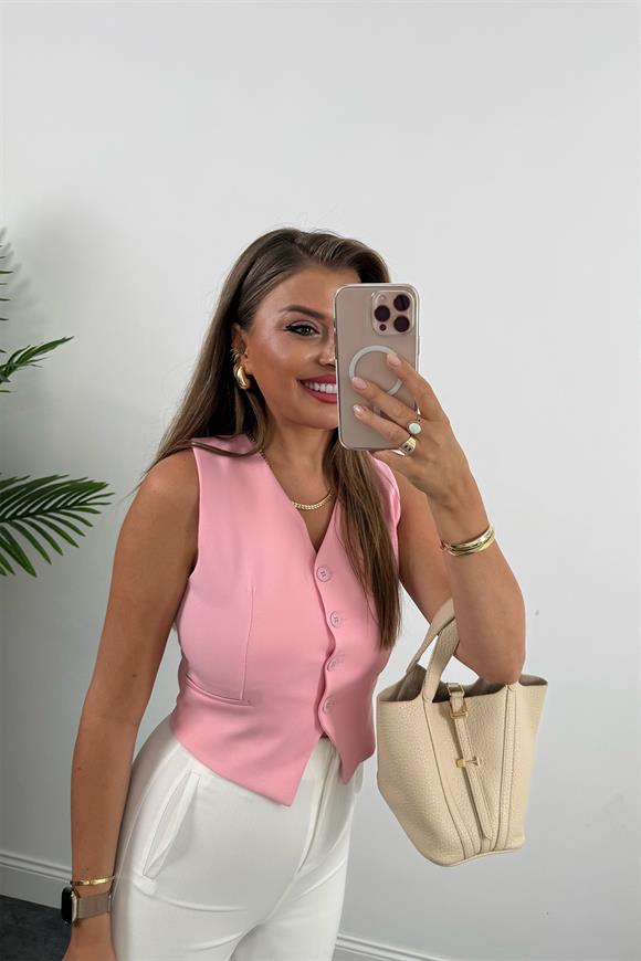 Zra Model Double Atlas Kumaş Astarlı Basic Yelek Tatlı Pembe
