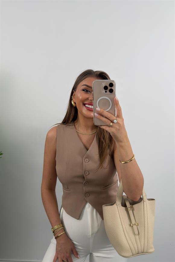 Zra Model Double Atlas Kumaş Astarlı Basic Yelek Vizon