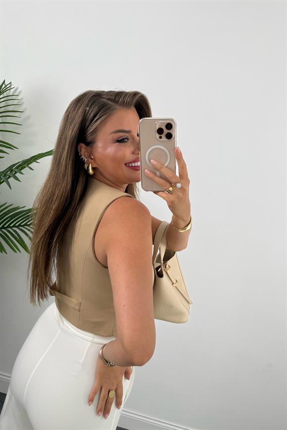 Zra Model Double Atlas Kumaş Astarlı Basic Yelek Camel