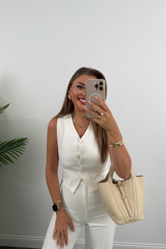 Zra Model Double Atlas Kumaş Astarlı Basic Yelek Beyaz 