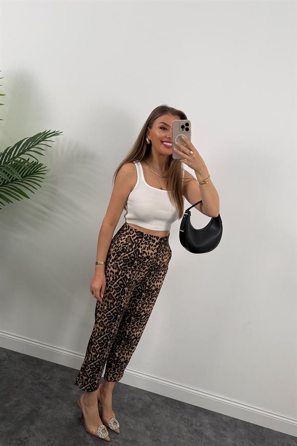 Zra Model Flatolu Leopar Desen Kumaş Pantolon