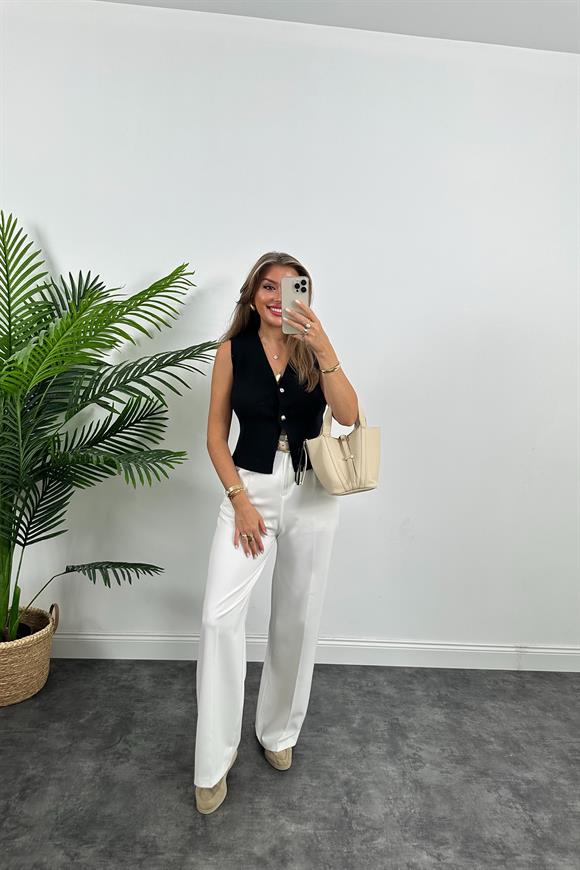 Zra Model Gold Top Düğmeli Kaşmir Dokulu Yelek Siyah