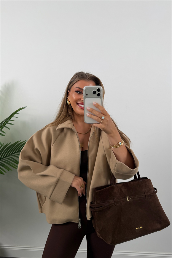 Zra Model Kaşe Panço Ceket Bej