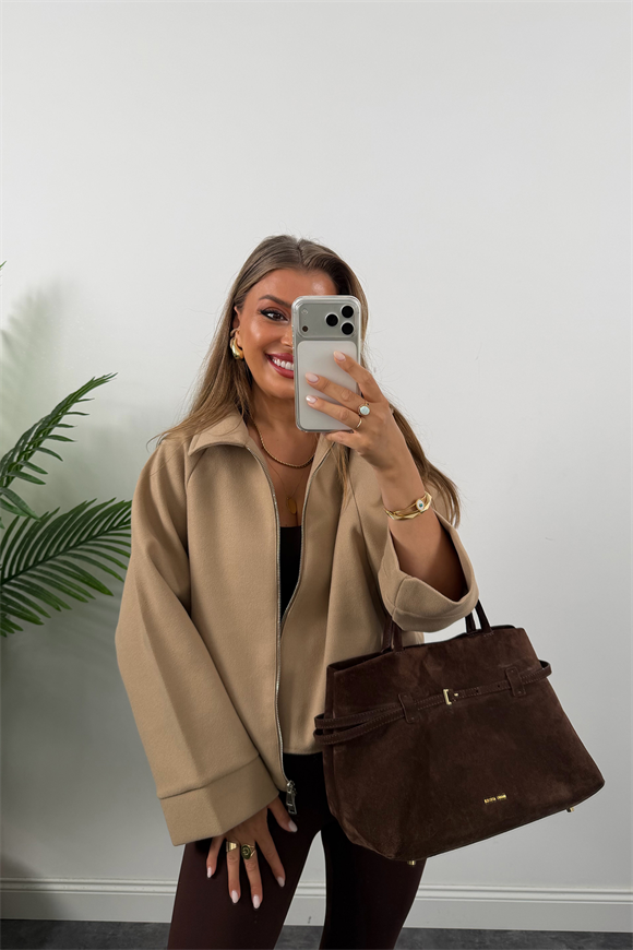 Zra Model Kaşe Panço Ceket Bej