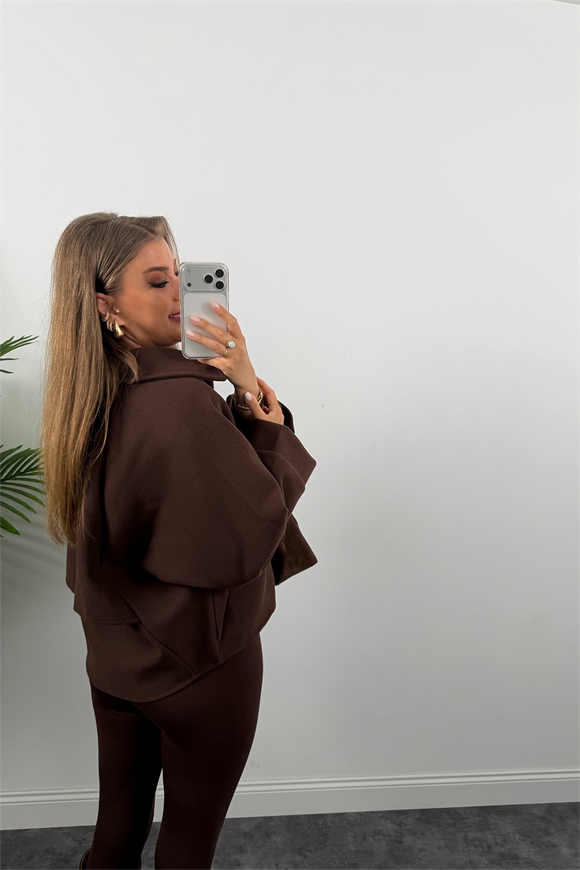 Zra Model Kaşe Panço Ceket Kahverengi