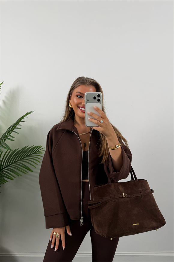 Zra Model Kaşe Panço Ceket Kahverengi