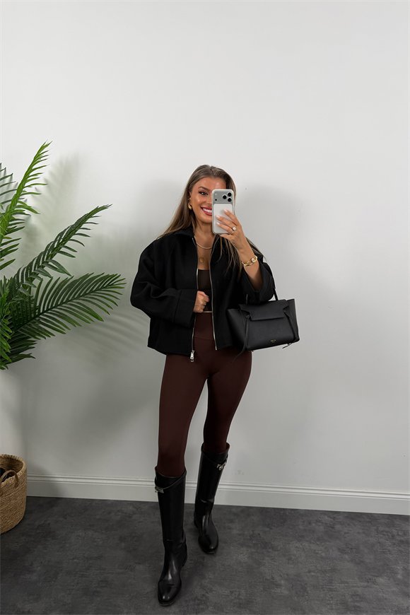 Zra Model Kaşe Panço Ceket Siyah