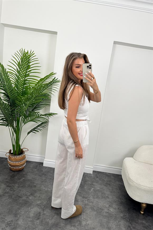 Zra Model Keten Yelek Palazzo Takım