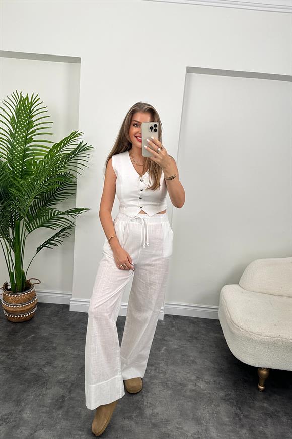 Zra Model Keten Yelek Palazzo Takım