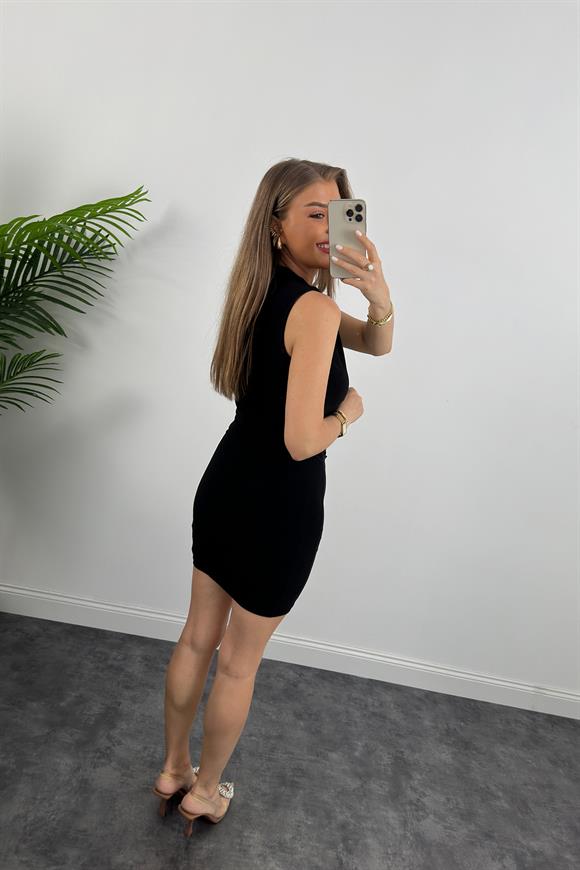 Zra Model Likralı Drapeli Sandy Kısa Elbise Siyah