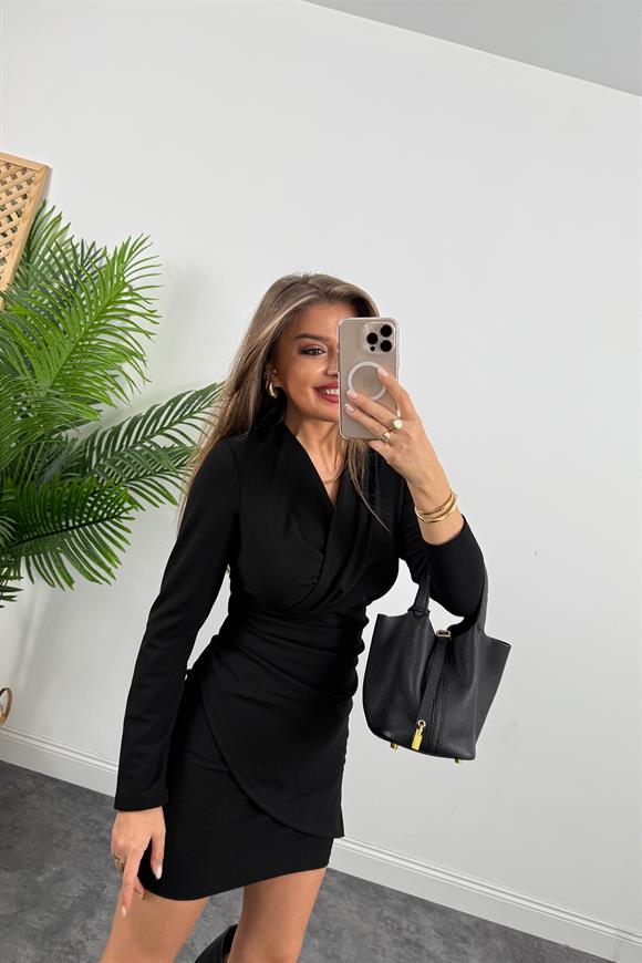 Zra Model Likralı Kruvaze Krep Elbise Siyah