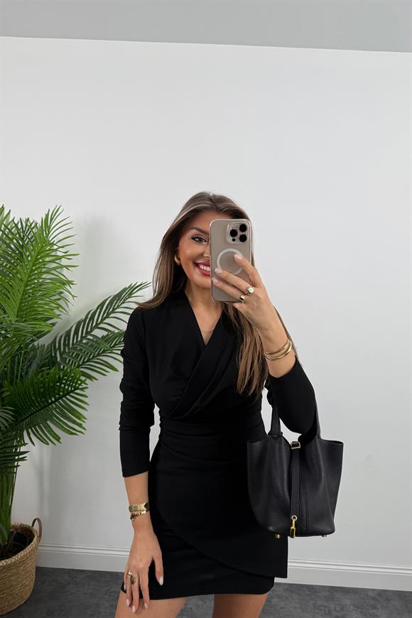 Zra Model Likralı Kruvaze Krep Elbise Siyah