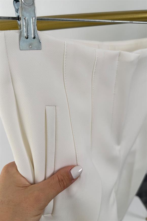 Zra Model Lüx Kalite Kalın Kumaş Flatolu Pantolon Ekru