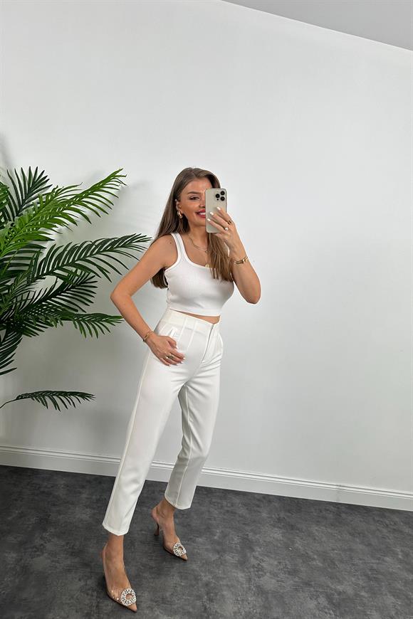 Zra Model Lüx Kalite Kalın Kumaş Flatolu Pantolon Ekru