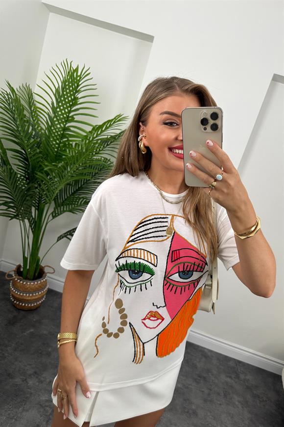 Zra Model Önü Renkli Kız Basic Tshirt