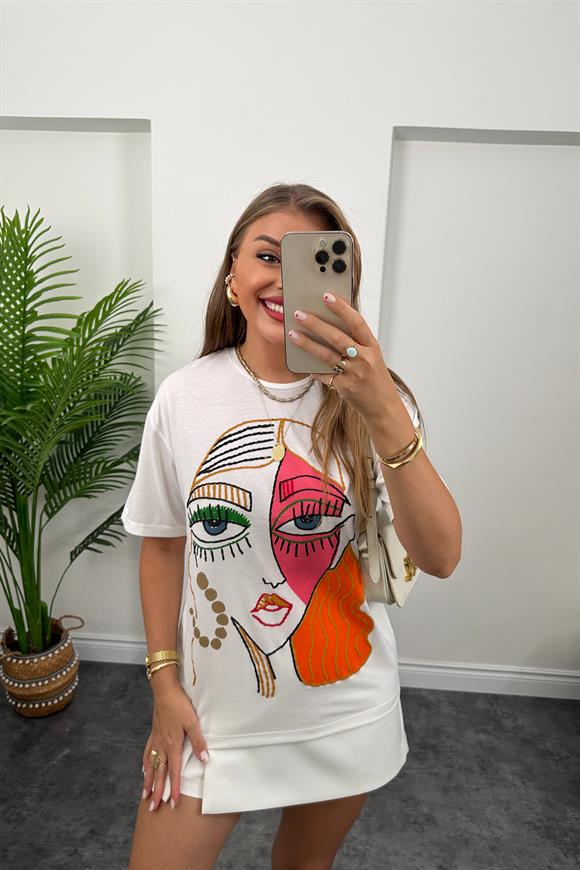 Zra Model Önü Renkli Kız Basic Tshirt