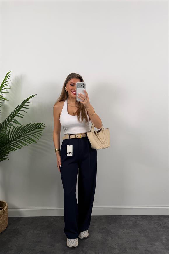 Zra Model Pileli Dökümlü Palazzo Lacivert
