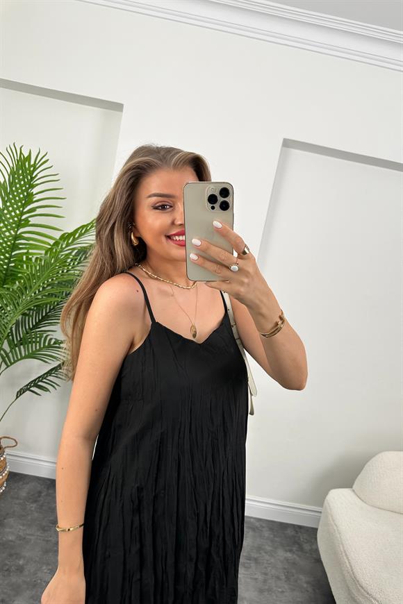 Zra Model Premium Kalite Kraşlı Basic Salaş Elbise Siyah