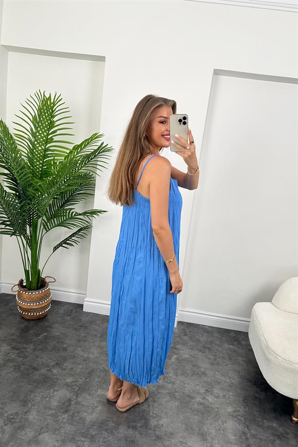 Zra Model Premium Kalite Kraşlı Basic Salaş Elbise Mavi