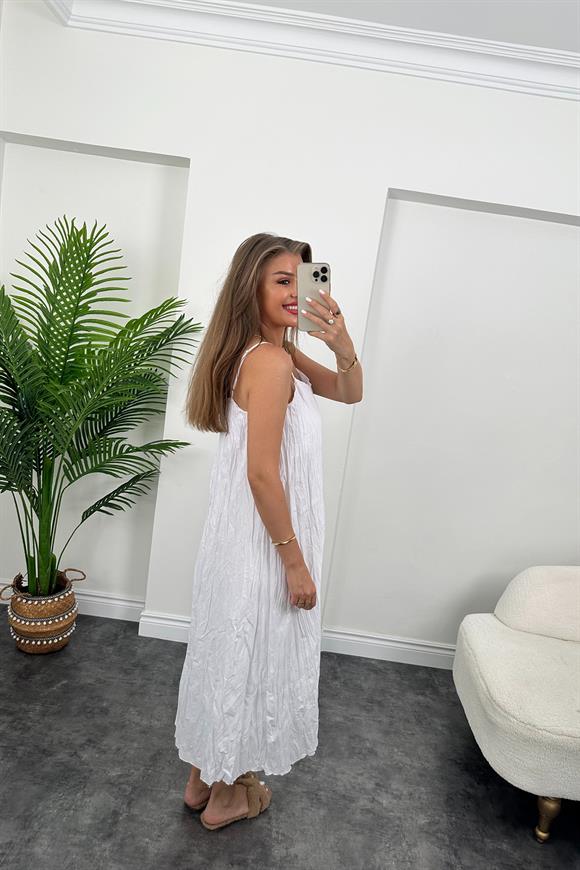 Zra Model Premium Kalite Kraşlı Basic Salaş Elbise Beyaz