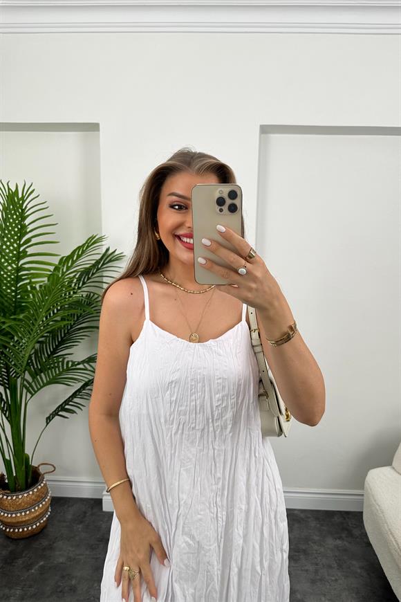 Zra Model Premium Kalite Kraşlı Basic Salaş Elbise Beyaz