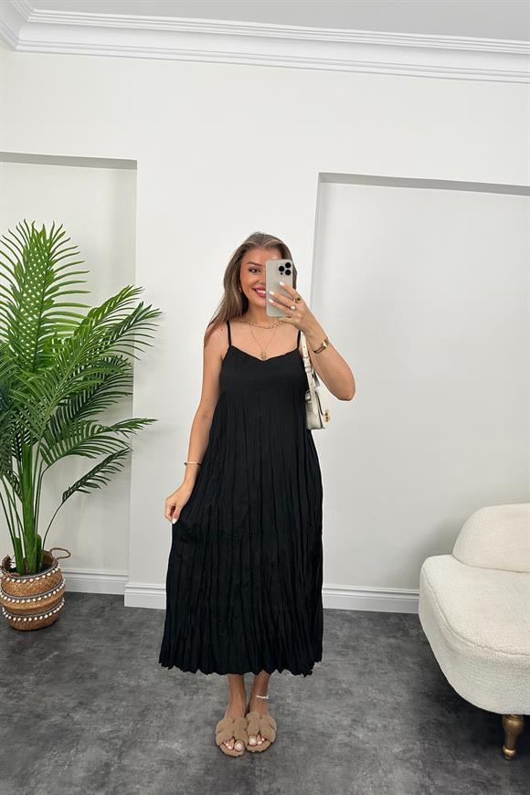 Zra Model Premium Kalite Kraşlı Basic Salaş Elbise Siyah