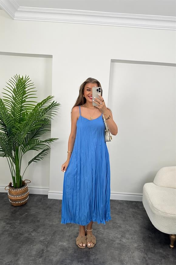 Zra Model Premium Kalite Kraşlı Basic Salaş Elbise Mavi