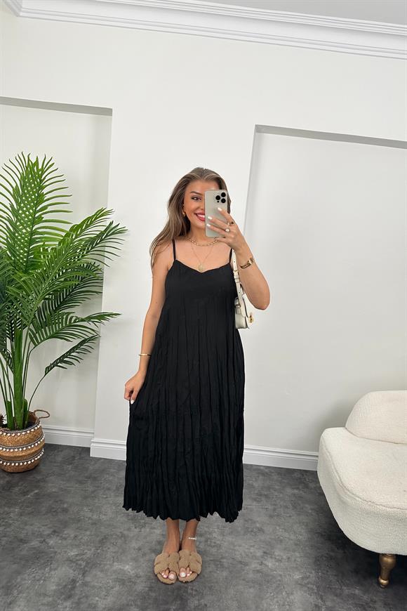 Zra Model Premium Kalite Kraşlı Basic Salaş Elbise Siyah