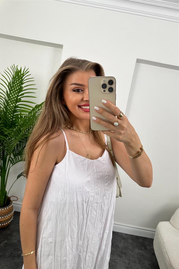 Zra Model Premium Kalite Kraşlı Basic Salaş Elbise Beyaz