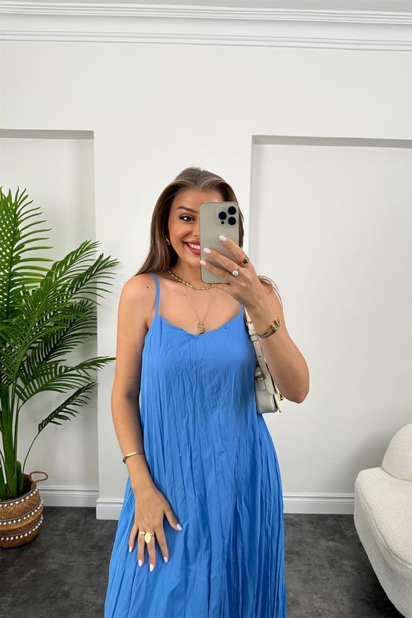 Zra Model Premium Kalite Kraşlı Basic Salaş Elbise Mavi