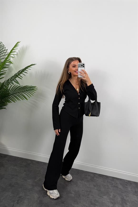 Zra Model Selanik Triko Yumoş Takım Siyah