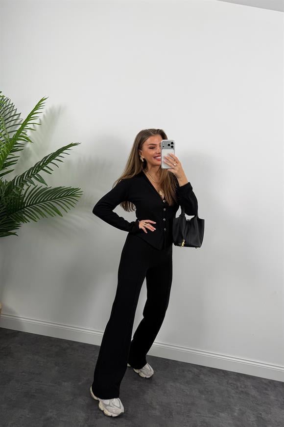 Zra Model Selanik Triko Yumoş Takım Siyah