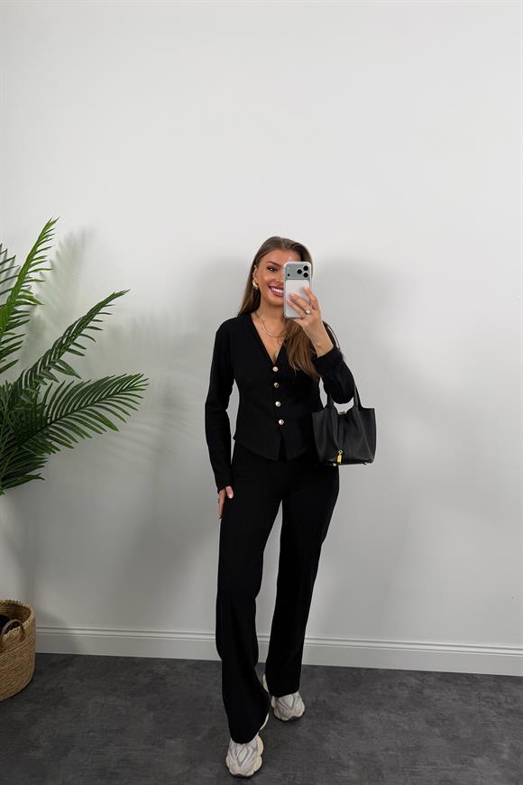 Zra Model Selanik Triko Yumoş Takım Siyah