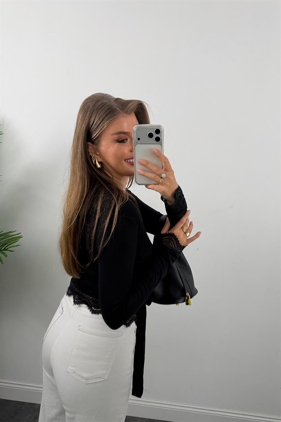 Zra Model Soft Touch Dantelli Kruvaze Basic Bluz Siyah