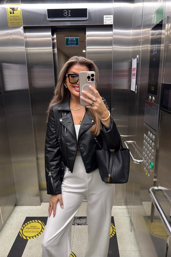 Zra Model Vegan Deri Biker Ceket Siyah