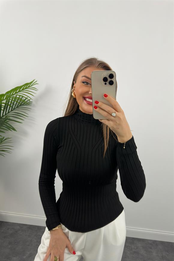 Zra Model Yaka Detaylı Çelik Triko Siyah 