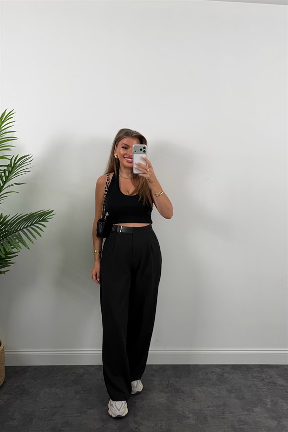 Zra Model Yanı Kemerli Yüksek Bel Palazzo Siyah