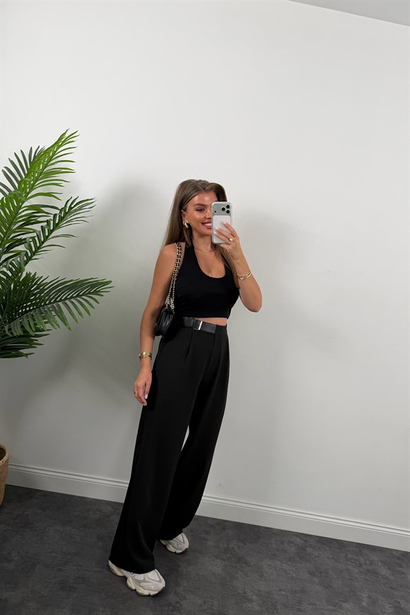Zra Model Yanı Kemerli Yüksek Bel Palazzo Siyah