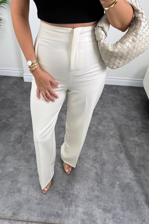 Zra Premium Double Atlas Kumaş Pensli Palazzo Ekru