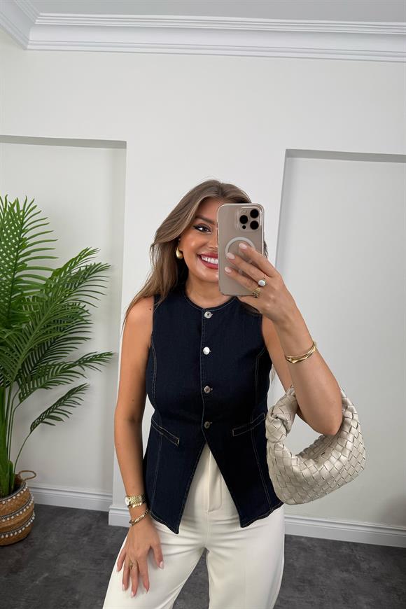 Zra Premium Seri Likralı Düğmeli Jean Yelek